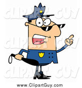 Clip Art of a White Male Police Officer Holding a Club and Yelling by Hit Toon