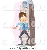 Clip Art of a White Man Soaked from a Bucket of Water in a Doorway by BNP Design Studio