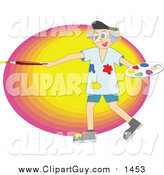 Clip Art of a White Senior Male Artist Holding a Palette and Paintbrush over a Colorful Oval by Prawny