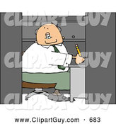 Clip Art of ACaucasian Elderly Businessman Working in a Small Office Cubicle by Djart