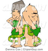 Clip Art of Adam and Eve with a Green Tree Serpent by Djart
