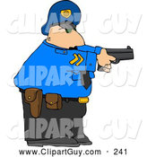 Clip Art of ADefensive Alert Policeman Pointing His Pistol at a Criminal by Djart