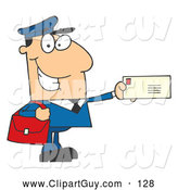Clip Art of AFriendly Mail Man Holding a Letter by Hit Toon