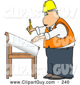 Clip Art of AFriendly Male Architectural Engineer Writing on a Blueprint with a Pencil by Djart