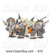 Clip Art of AGroup of Crazy Mexican Bandits Shooting Guns into the Air by Djart