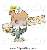 Clip Art of AHispanic Construction Worker Carrying a Wood Board by Hit Toon
