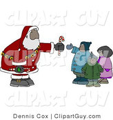 Clip Art of an African American Santa Claus Man Handing out Candy Canes to a Group of Kids by Djart