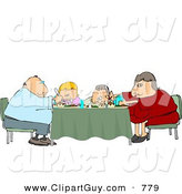 Clip Art of an Average Family Eating Dinner Meal Together at the Dining Room Table by Djart