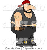 Clip Art of an Obese Biker Man with a Heart Tattoo on His Arm by Djart