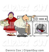 Clip Art of an Overweight Man and Woman Washing Their Laundry Together on Laundry Day by Djart