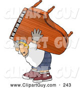 Clip Art of AStraining Strong Man Moving a Heavy Grand Piano by Djart