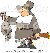 Clip Art of ASuccessful White Male Pilgrim Hunter Holding a Dead Turkey and a Gun - Thanksgiving Holiday by Djart
