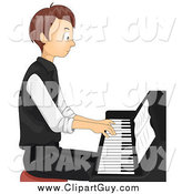 Clip Art of ATeen Boy Sitting and Playing a Piano by BNP Design Studio