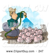Clip Art of AWhite Farmer Watering His Pigs with Fertilizer - Livestock Concept by Djart