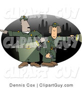 Clip Art of Male and Female Mexican Border Patrol Police Officers with Flaslights Looking for Illegal Immigrants Crossing the US Border at Night by Djart