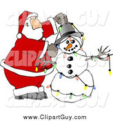 Clip Art of Santa Claus Decorating Snowman with Christmas Lights by Djart