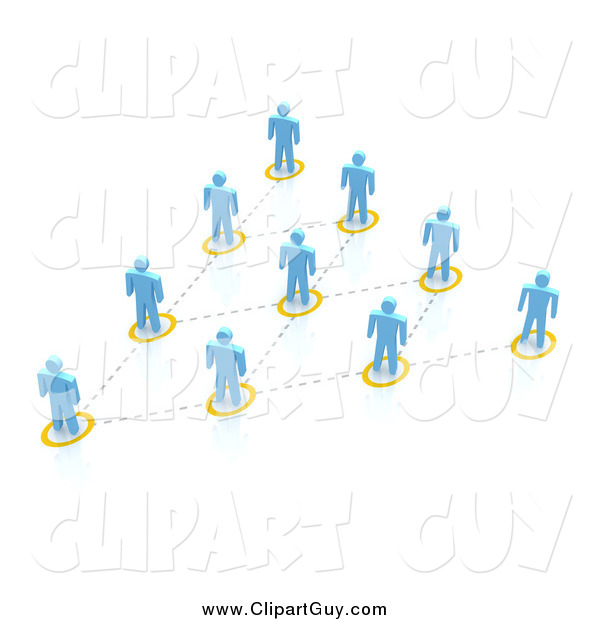 Clip Art of a 3d Blue People Network Forming a Triangle