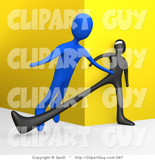 Clip Art of a 3d Man Tripping Another - Royalty Free