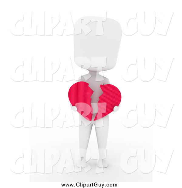 Clip Art of a 3d White Person Holding a Broken Heart