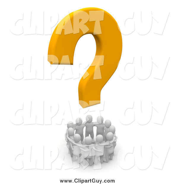 Clip Art of a 3d Yellow Question Mark Above a Circle of White People
