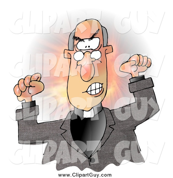 Clip Art of a Angry Male Preacher Throwing a Temper Tantrum in Church