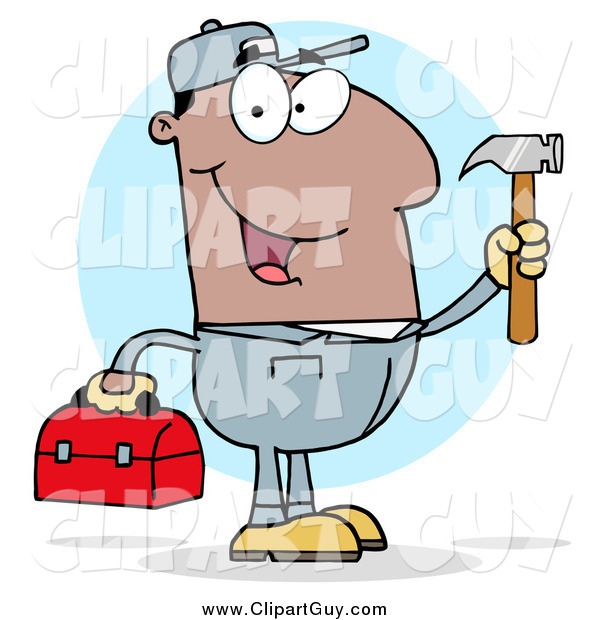 Clip Art of a Black Male Construction Worker with Tools