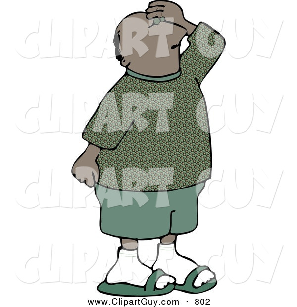 Clip Art of a Black Male Tourist Looking up at Something