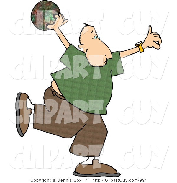 Clip Art of a Bowler Man Throwing a Bowling Ball