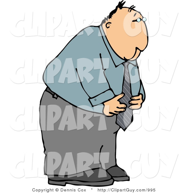 Clip Art of a Business Man with an Upset Stomach Holding His Belly