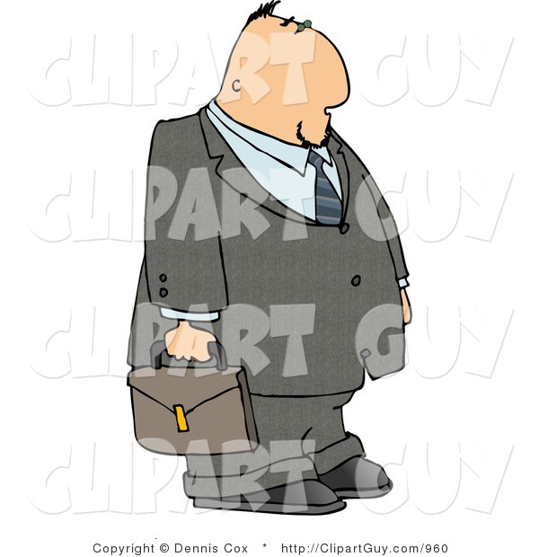Clip Art of a Businessman Wearing a Gray Suit and Tie and Carrying a Brown Briefcase