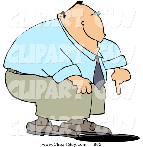 Clip Art of a Caucasian Businessman Pointing at an Uncovered Manhole