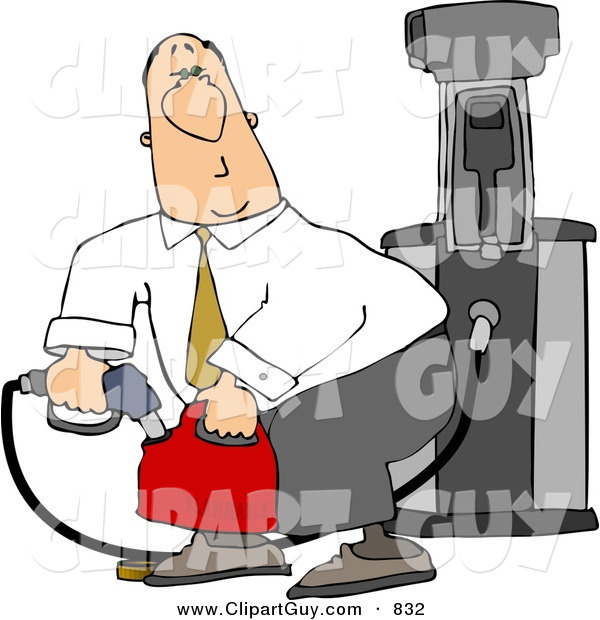 Clip Art of a Caucasian Businessman Pumping Gasoline into a Gas Can