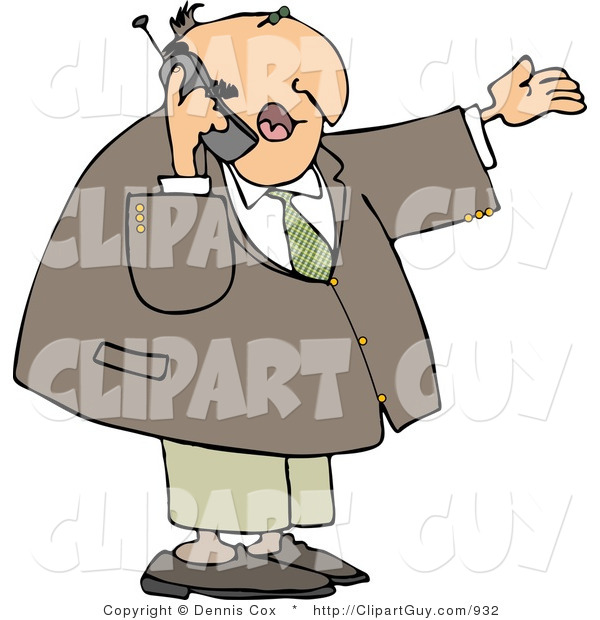 Clip Art of a Caucasian Businessman Talking on a Cellphone