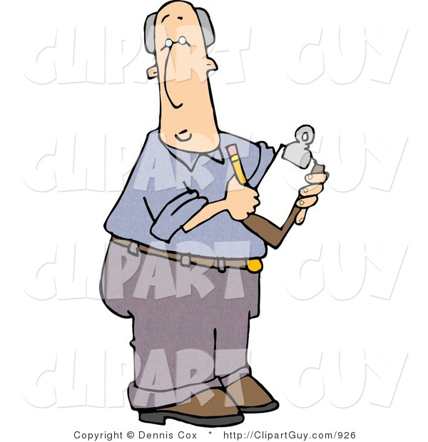 Clip Art of a Caucasian Male Manager Taking Notes with a Pencil and Clipboard