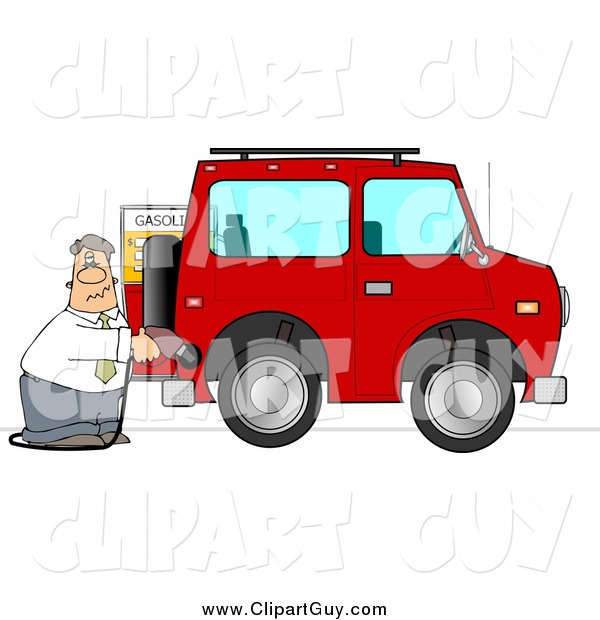 Clip Art of a Caucasian Man Filling His Car up with Gas