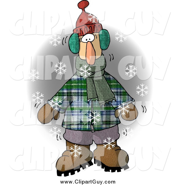 Clip Art of a Cold Man in the Snow