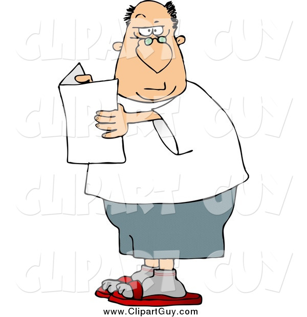 Clip Art of a Confused White Man Holding a Blank Flier and Raising His Eyebrow