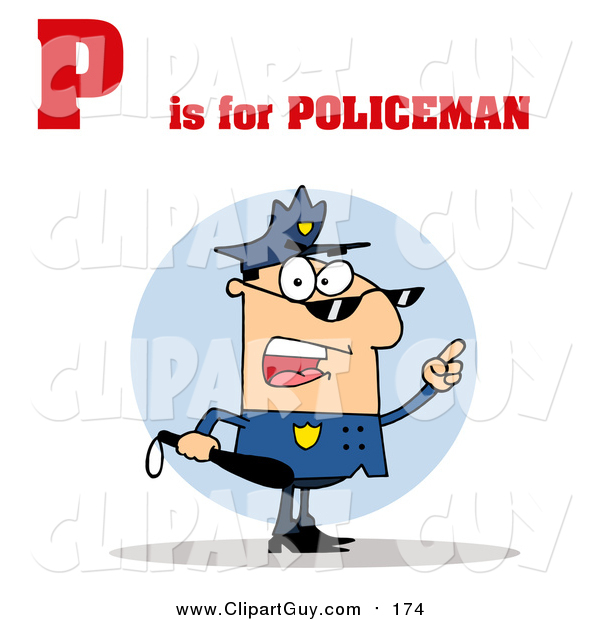 Clip Art of a Cop with P Is for Policeman Text