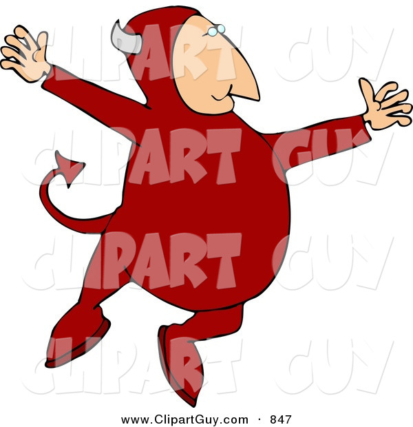 Clip Art of a Devil Jumping up in the Air with Joy