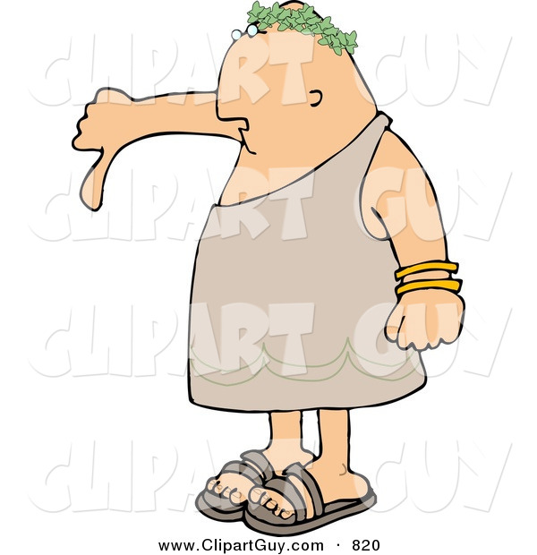 Clip Art of a Disagreeing and Displeased Emperor Pointing His Thumb down
