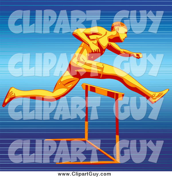 Clip Art of a Fast Athlete Racer Sprinting and Leaping over a Hurdle on a Track, Symbolizing Speed and Endurance