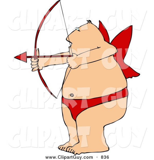 Clip Art of a Fat Man Wearing Valentine Cupid Costume While Aiming a Bow an Arrow
