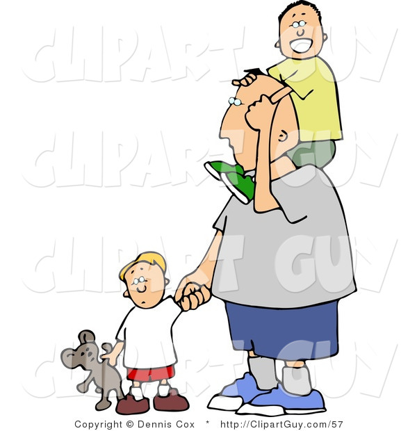 Clip Art of a Father Taking His Boys out Today