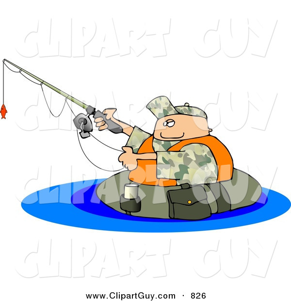 Clip Art of a Float Innter Tube Fisherman Fishing in a Lake