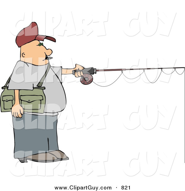 Clip Art of a Fly Fisherman Fishing from a Lake
