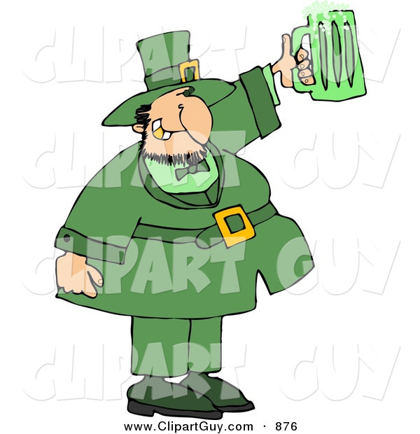 Clip Art of a Goofy Saint Patrick's Day Irish Man Holding a Green Beer Mug