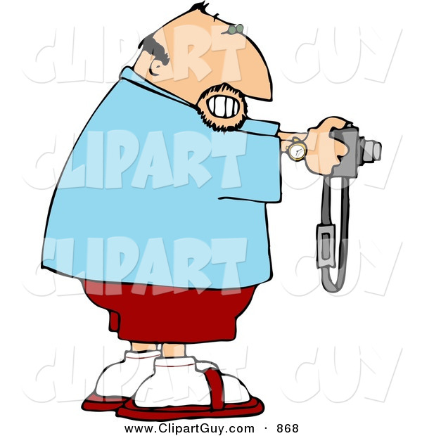 Clip Art of a Grinning Male Tourist Taking a Picture with His Digital Camera