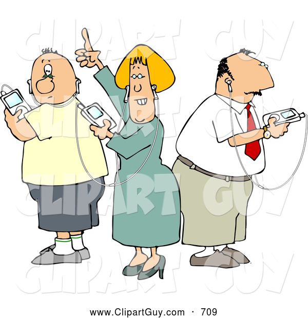 Clip Art of a Group of Middle Aged People Listening to Apple Ipods