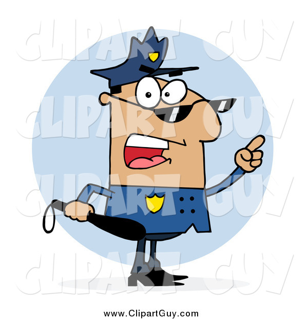 Clip Art of a Hispanic Police Man Holding a Club and Yelling
