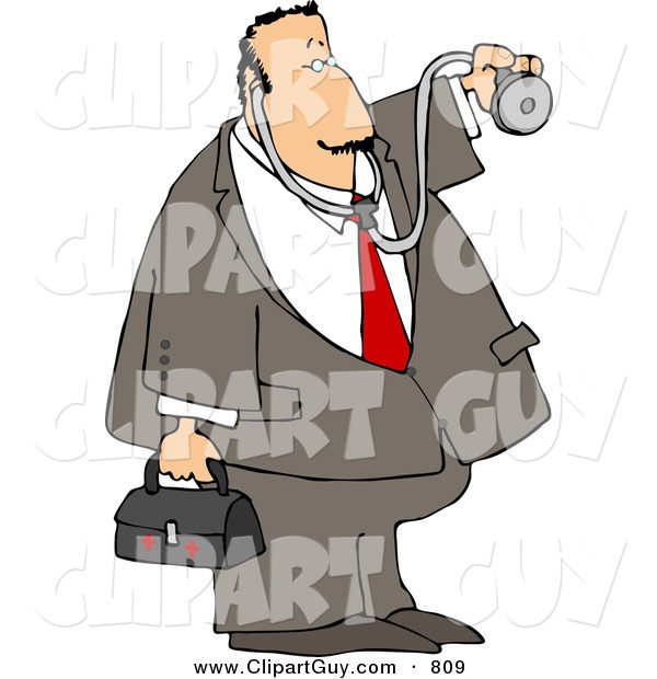 Clip Art of a House Call Caucasian Doctor with a Medical Bag and Stethoscope